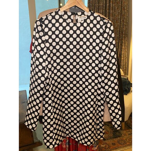 Yves Saint Laurent SILK Black White Polka Dot Long Sleeve MINI Dress FR 40 US 8 - Picture 7 of 11